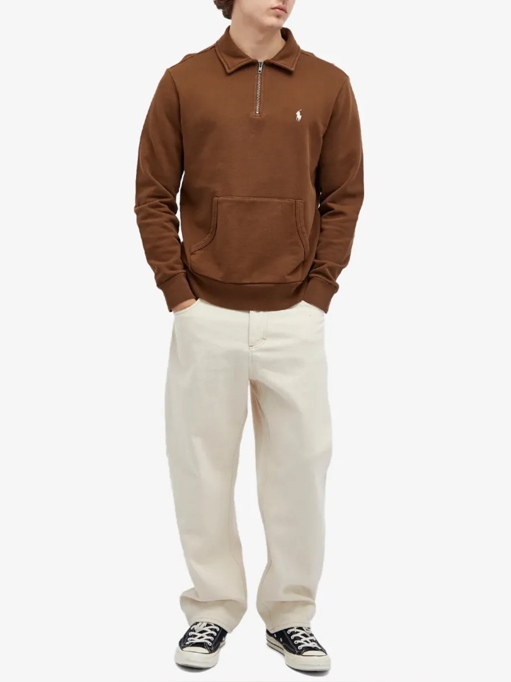 Polo Ralph Lauren Brown French Terry Quarter Zip Sweatshirt Size Large Preppy - Picture 8 of 16